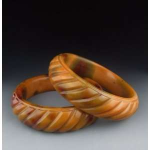 com One Pair of Carved Jade Bracelets from Liangzhu Culture, Chinese 