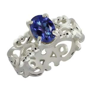   60 Ct Oval Tanzanite Blue Mystic Topaz 10k White Gold Ring Jewelry