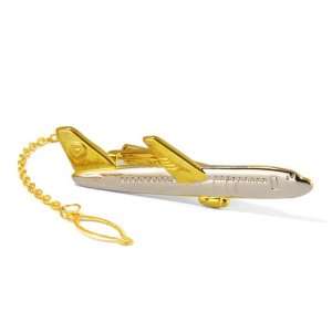  Silver Gold Fine Polished Aerobus Airliner Design Necktie Tie Bar 