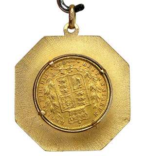 22K GOLD COIN ON A 14K YELLOW GOLD ORNATE PENDANT  