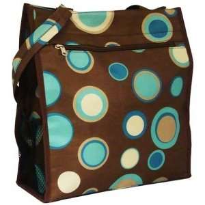  Brown & Aqua Circle Dots Print Shopper Tote Bag 