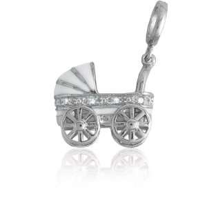   Silver White and CZ Baby Carriage Charm Itâ?TMs Charming Jewelry