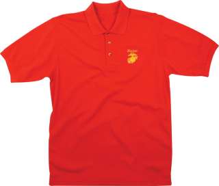 USMC Red Embroidered Marine Corps Logo Military Polo Shirt  