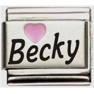  Becky Pink Heart Laser Name Italian Charm Link Jewelry