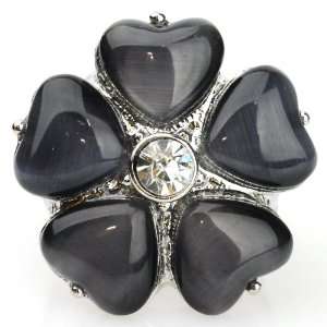 Cute Contemporary Flower Shape Ring with Ajustable Band in Silver Tone 