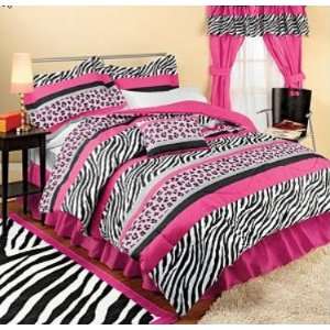  Pink Cheetah & Zebra Twin Girls Comforter Set (3 Piece Bedding 
