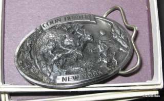 Vintage New York NY Coon Hunter C+J Pewter Belt Buckle  