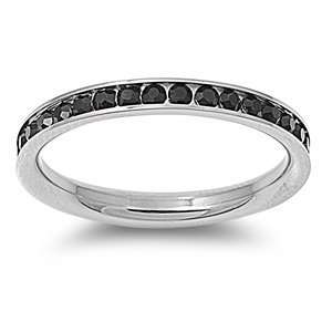 Stainless Steel Eternity Black Cz Wedding Band Ring 3mm (3,4,5,6,7,8,9 