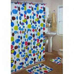   PockDots Print Bathroom Rug Shower Curtain Mat / Rings