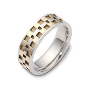  7mm 18K Two Tone Gold Checker Wedding Band Jewelry