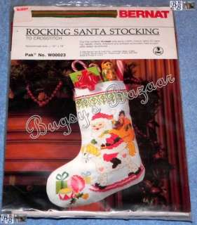 Bernat ROCKING HORSE SANTA Counted Cross Stitch Christmas Stocking Kit 