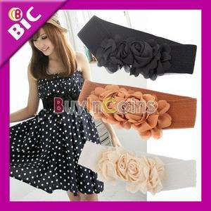 Fashion Double Rose Buckle Style Elastic Belt Waistband  