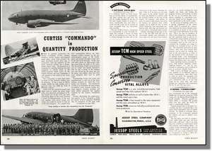   Curtiss Commando C 46 troop transport plane ~ 2 page photo article