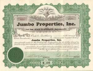 Colorado Jumbo Property mining stock certificate share  