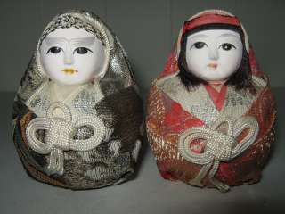 pair of vintage Daruma dolls w gofun faces  