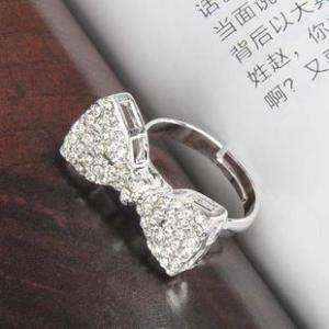 Korean Fashion Rhinestones Moon Crystal Bow Ring 0743  