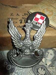 GREAT WW2 POLISH ARMY EAGLE with CROWN from FIELD CAP 1939 POLAND 