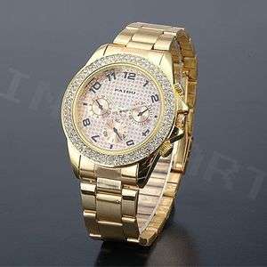 Bling White Crystal Golden Band Lady Girls Wrist Watch  