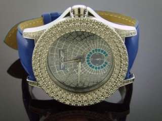 King Master 50MM 12 Diamonds watch Silver Face Blue Band  