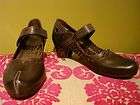   FIDJI Brown Leather Cutout Dot Mary Jane Strap Stacked Shoes Heels 37