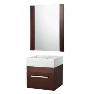   Vanity and Mirror in Cherry with Square Vitreous China Top in White
