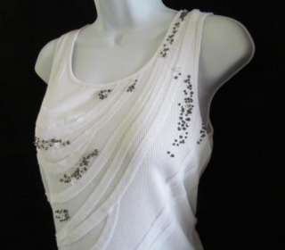ANNE KLEIN New White Embellished Beaded Tank Top Shirt Womens Small $ 