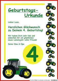 Geburtstags Urkunde Traktor Trecker Kindergeburtstag  