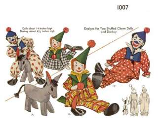 1007 Clowns and Donkey Stuffed Toys pattern  