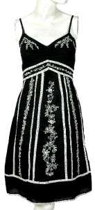 NEW $158 White Chocolatee Smocked Embroidered Black Cotton Dress Small 