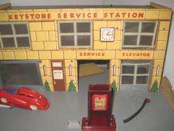 Big Antique Wood & Fboard Toy Gas Station 2 Cars 1940s Deco Style 