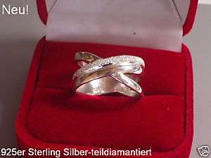 Neu 925 Silber KREUZ RING DIAMANTIERT breit (E Fo)  