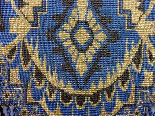 Vintage Art Deco Beaded Roaring 20s Chain Clasp Purse Blue Yellow 