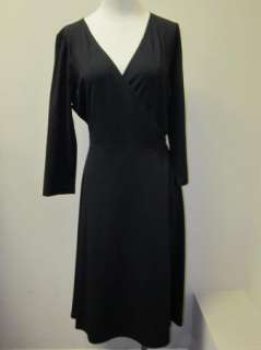 Eileen Fisher Black Rayon Stretch 3/4 Sleeve Wrap Dress NWT $218 