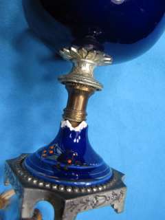 Vintage Retro Two Handled Royal Blue Lamp Hand Painted  