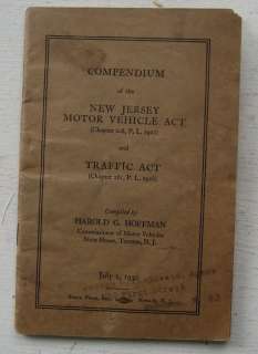 New Jersey Motor Vehicle Act & Trafffic Act Bklt c 1930  