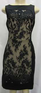 NWT Tracy Reese Sz 6 8 Black Sheath Dress W/ Front Lace Overlay Detail 