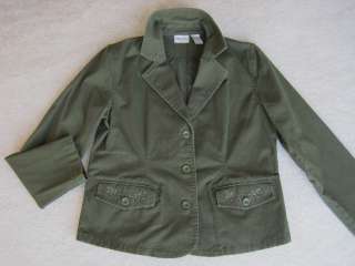 CHICOS Olive Green Jacket Blazer Coat w/ Rhinestones (Small 8 10 