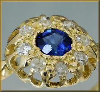 Antiker Saphir   Ring mit 8 Diamanten 0,2ct 750 Gold  