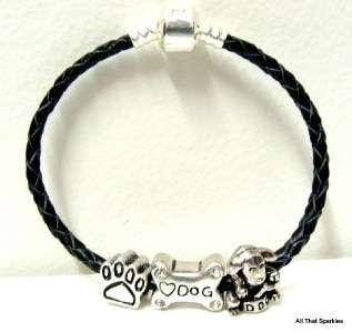 Black Puppy Dog Bone Paw Print Braided Bead Bracelet  