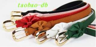 New Fashion Womans Candy Color Bowknot PU Leather Thin Skinny 