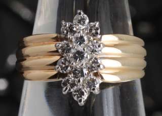 42 CTW Diamond Cluster Ring with Ribbed Shank 14K Yellow Gold Size 5 