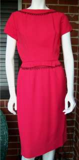   Pink Red High Neck Beaded Bow Waist Wiggle Pencil Dress Mad Men  