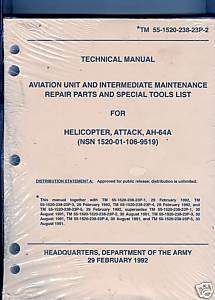 ARMY TECHNICAL MANUAL FOR AH 64A HELICOPTER PARTS,TOOLS  