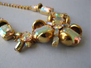Vtg Rhinestone Aurora Borealis Necklace Clamper Bracelet Earrings 