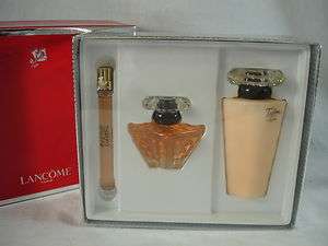 Lancome Tresor EDP Perfume Body Lotion Travel Spray Gift Set NEW 