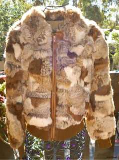 Patchwork Rabbit Fur Vintage 70s Dino Ricco Jacket Leather Trim Disco 