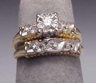 Antique 14K Two Tone Gold Diamond Engagement Ring Set  