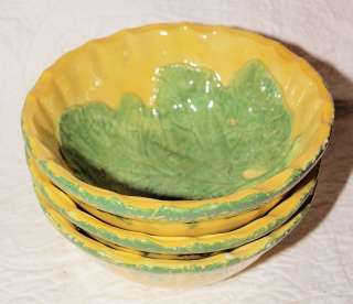 Italian Ceramic Yellow Gold & Green Cabbage Leaf Bowls Made in Italy 