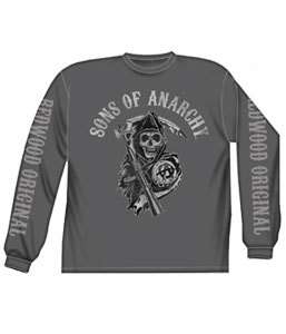 SONS OF ANARCHY REAPER TRIPLE PRINT CHARCOAL LONG SLEEVE T SHIRT NEW 