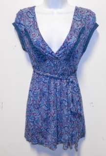 FREE PEOPLE GORGEOUS BLUE AND PURPLE PAISLEY SHIRT WITH LACE DETALING 